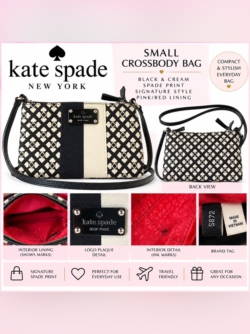 Kate Spade Signature Spade Print Small Crossbody Bag Black Crea